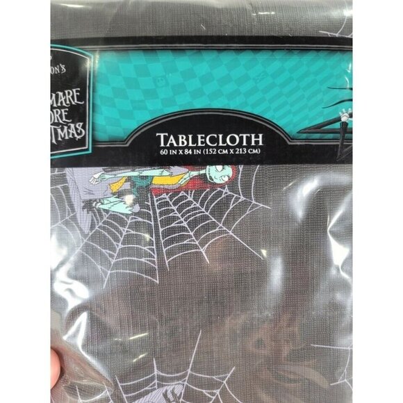 The Nightmare Before Christmas Black Spiderwebs Tablecloth‎ 60" x 84" Square New - Picture 4 of 6